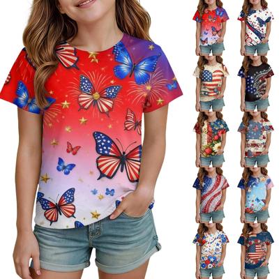 Tricou casual cu gât rotund, mânecă scurtă, cu imprimeu Ziua Independenței pentru copii