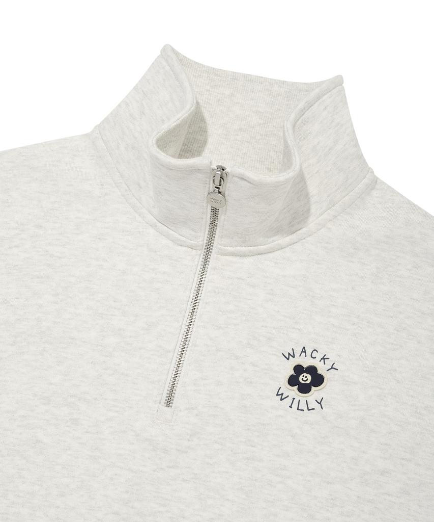 WACKY WILLY Women'S Lily Crop Collar Half-Zip Oatmeal