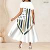 Women Plus Size Round Neck Short Sleeve American Flag Print A Line Long Dress