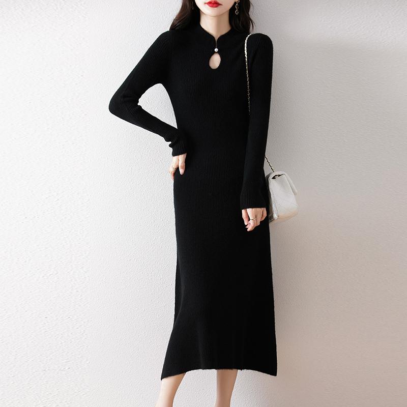 Women Sweater Dress 100% Wool MODERN NEW SAGA Turtleneck Knit Long Pullover Winter Jumpers Wool Long Dress Female