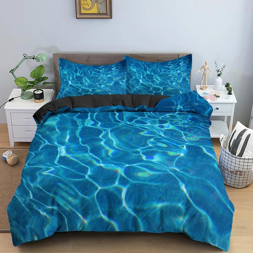 Sea Wave Texture Duvet Cover Twin Queen 2/3pcs Blue Ocean Spray Waves Bedding Set Azure Seawater Comforter Cover For Boys Girls