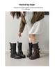 2025 Autumn/Winter Women's Retro British Mid-Calf Lace-Up Belt Buckle Martin Boots - Thick Sole, Height Increasing Western Style