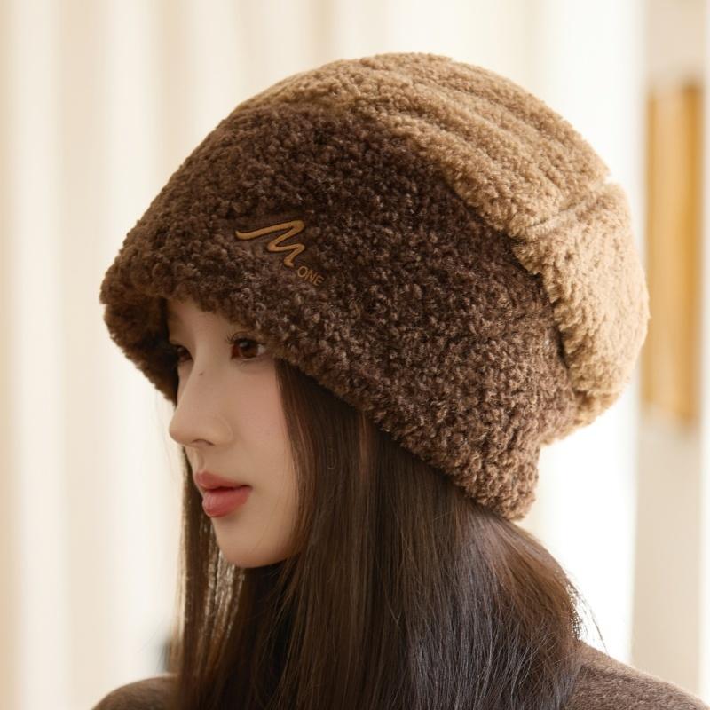Hat Women's Autumn and Winter Lamb Fleece New Fleece Thickened Cycling Hat Cold-proof Windproof Ear Protector