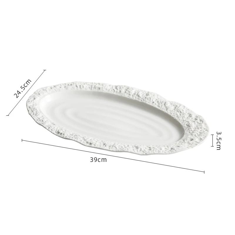 Oval Rock Texture Plate Ceramic Tableware Restaurant Steamed Fish Plate Dessert Dish Cake Plate Sushi Plates Barbecue Plates