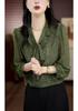 Elegant Plus Size Green Floral Chiffon Bow Top for Women