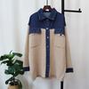 Autumn and Winter New Medium and Long Denim Splicing Knitted Cardigan Loose Sweater Jacket Women