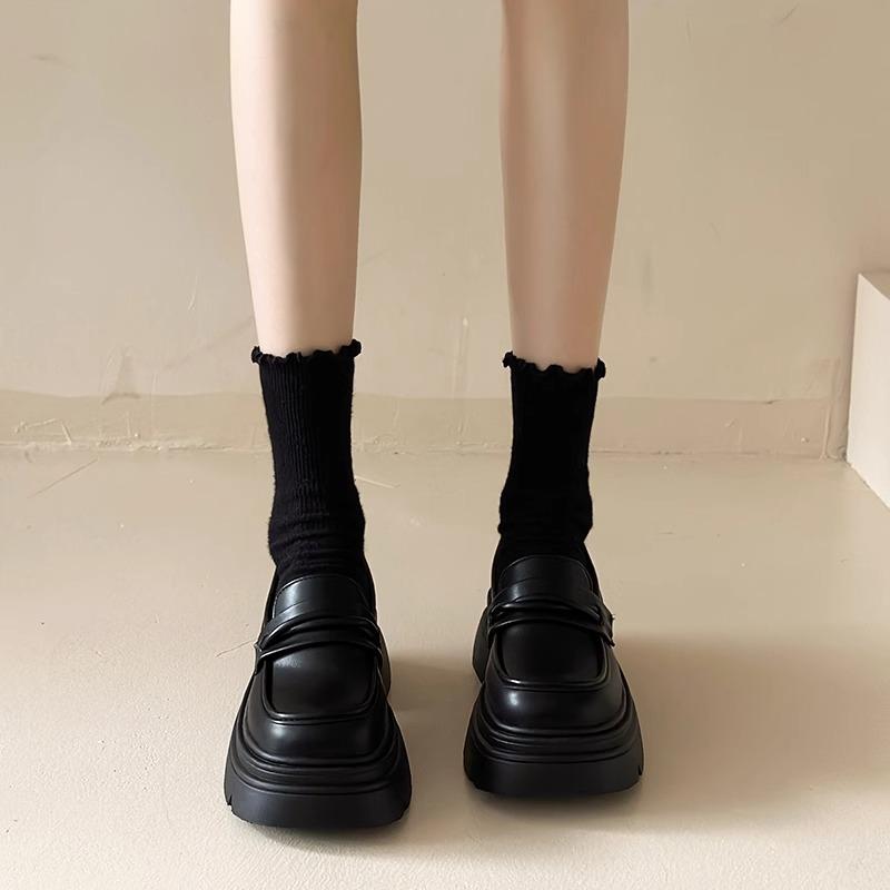 Platform loafers women's 2025 new popular shoes heightening women's shoes British style small leather shoes women's black single shoes