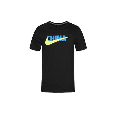 Letter Print Casual Knit Breathable Short Sleeve T-Shirt Men Tops Black AQ5189-010