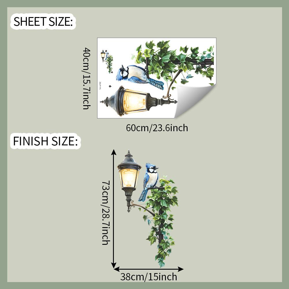 Street Lamp Bird Green Leaf Bedroom Living Room Entrance Hall Home Background Beautification Wall Stickers