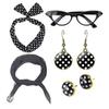 Festival Party Cosplay Set 1950s Retro Polka Dot Earrings Headband Glasses Costume