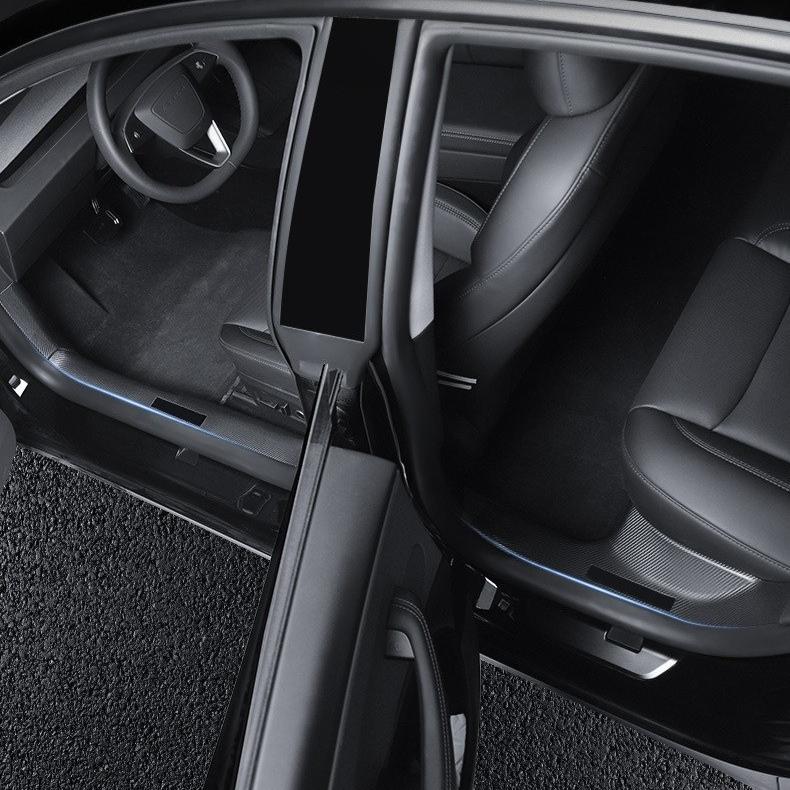 Fit For New Model 3 Model Y Automotive Carbon Fiber Texture Door Sill Scuff Plate Anti Collision Protector