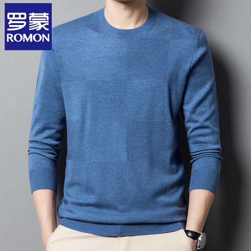 ROMON Men's Thin Round Neck Wool & Silk Blend Sweater