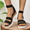 2024 Women's Shoes Elastic Strap Women's Sandals Summer Roman Open Toe Solid Color Outdoor Casual Beach Wedge Large Size Sandals
