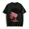 Black Beauty With Pink Headwrap Bun Print Casual T-Shirt Pure Cotton T-shirt