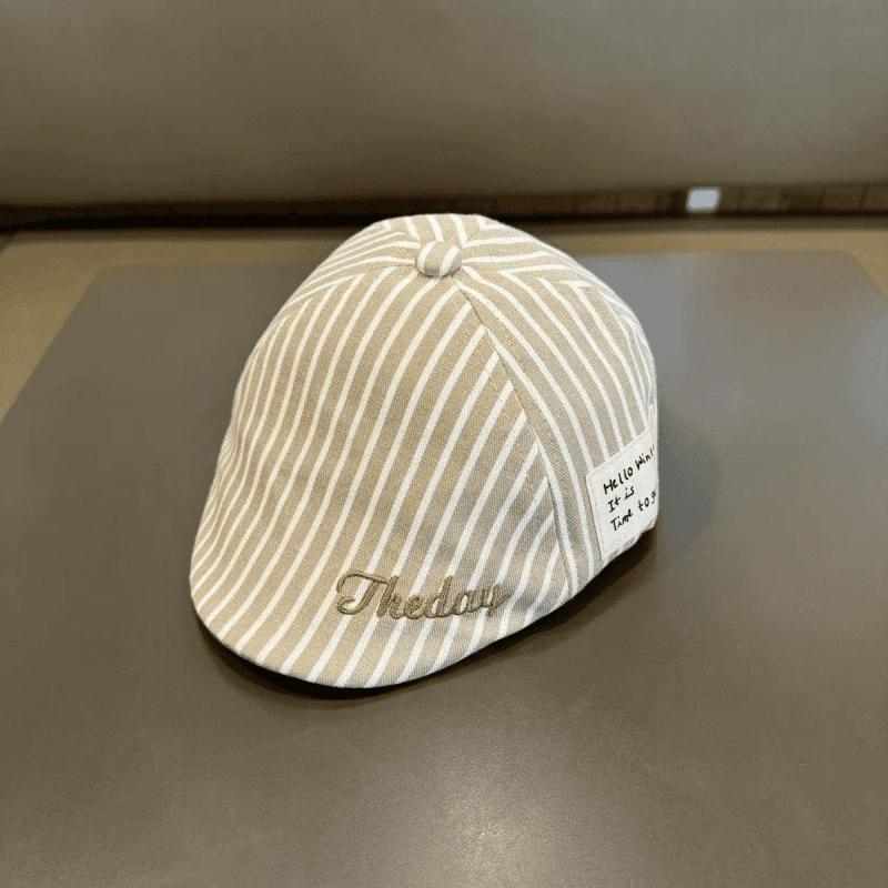 Fashion Striped Baby Beret Hat Spring Summer Letter Embroidery Short Brim Peaked Cap Boy Girl Toddler Kids Sun Visors