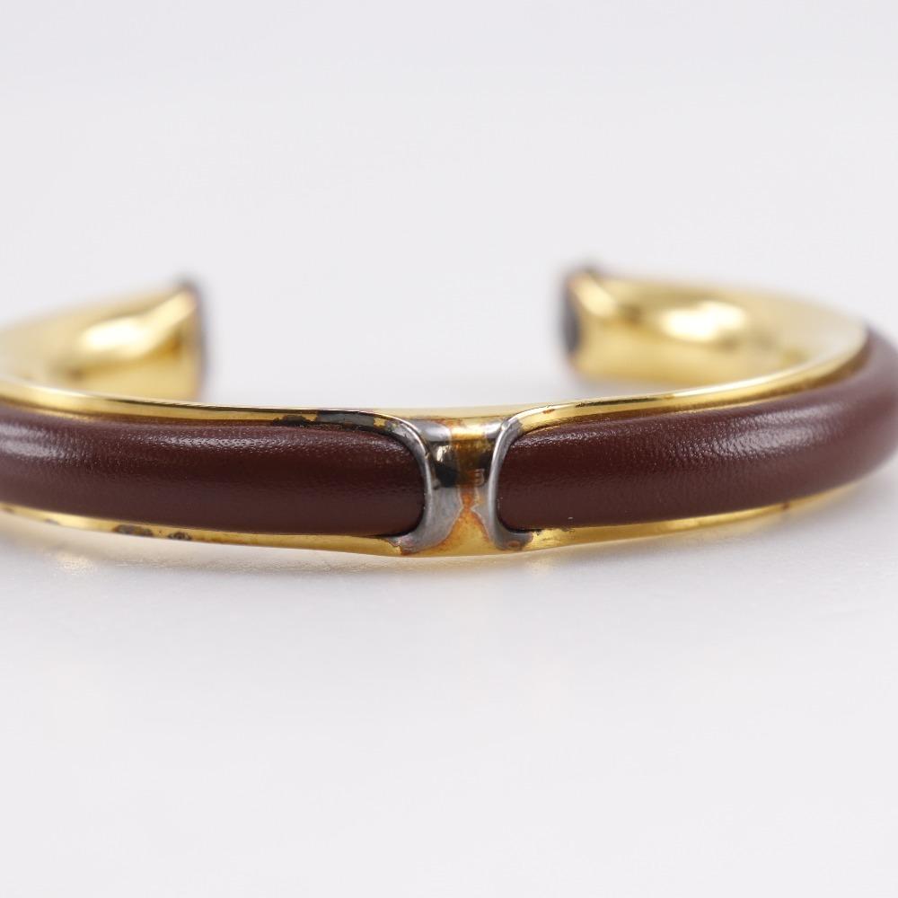 HERMES Bangle vintage Brown Plated Gold/leather 36.3g Women Used
