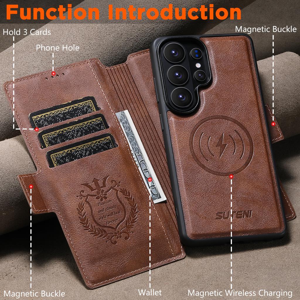 Kunstleder kabellose Ladekarte Halter Ständer Geldbörse Magnetische Klapphülle Handyhülle für Samsung Galaxy S26 Ultra S25 S24 S23