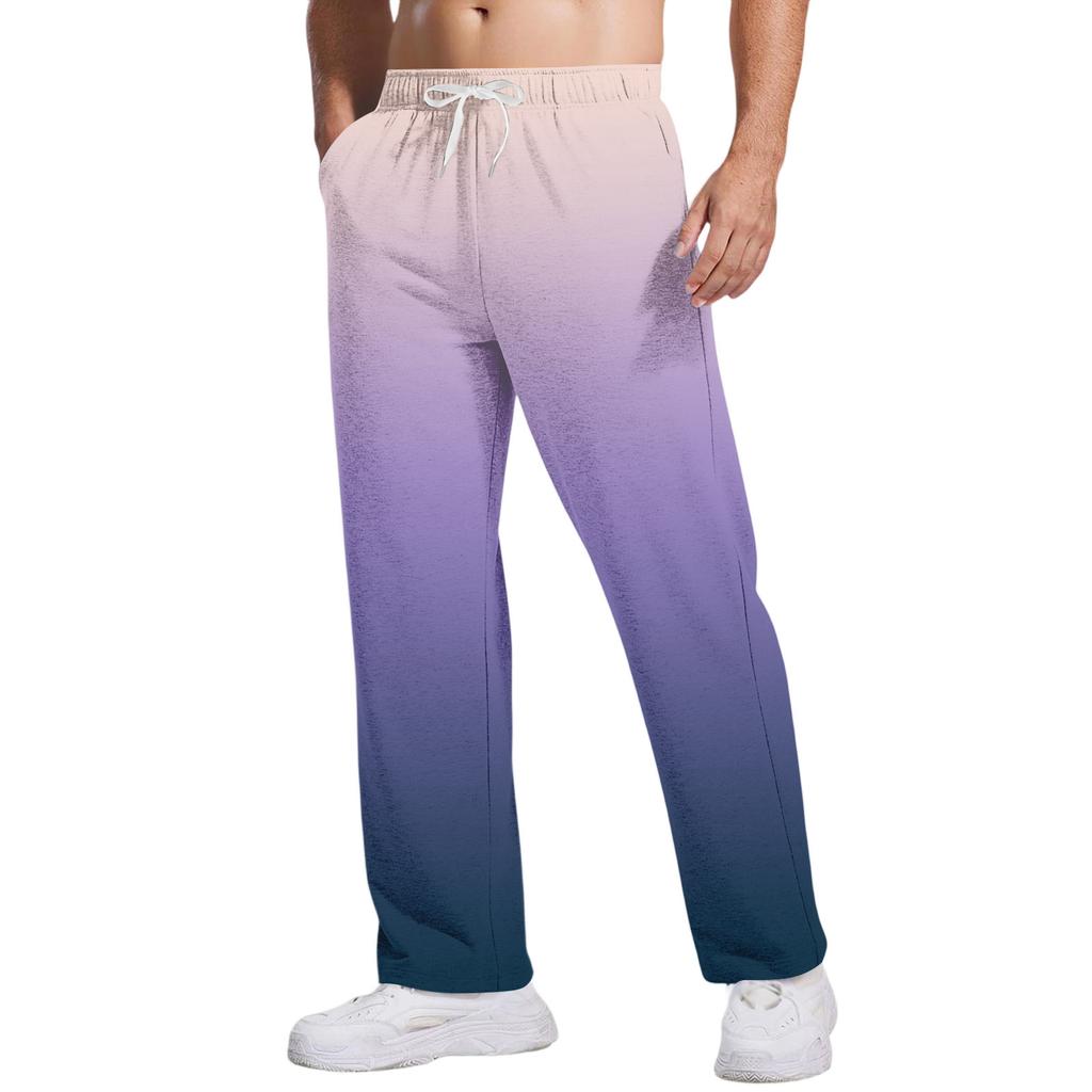 Herren Krawatte, Farbverlauf Freizeithose mit Taschen | Locker gerades Bein, Elastischer Bund mit Kordelzug für den täglichen und lässigen Gebrauch