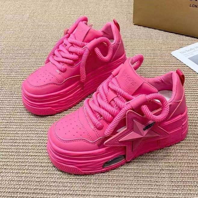 

Маленькие белые туфли женские 2025 новая осень весна и осень женская обувь универсальная платформа маффин кэжуал спорт звезда папа 40 красный