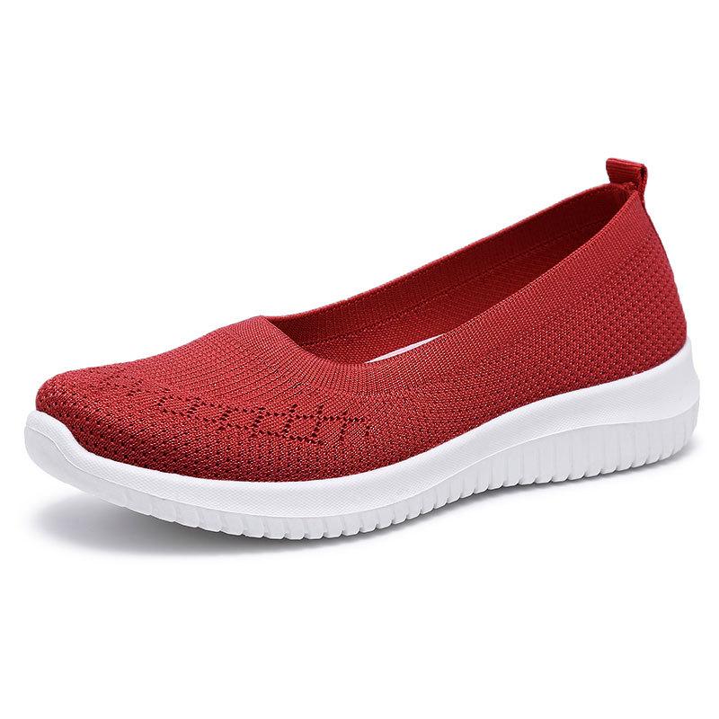 Flying woven mesh women's shoes summer middle-aged mother shoes comfortable and breathable one-pedal flat shoes women