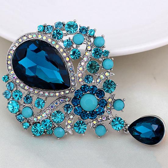 Wedding Bridal Bouquet Clear Crystal Rhinestone Teardrop Dangle Brooch Pin
