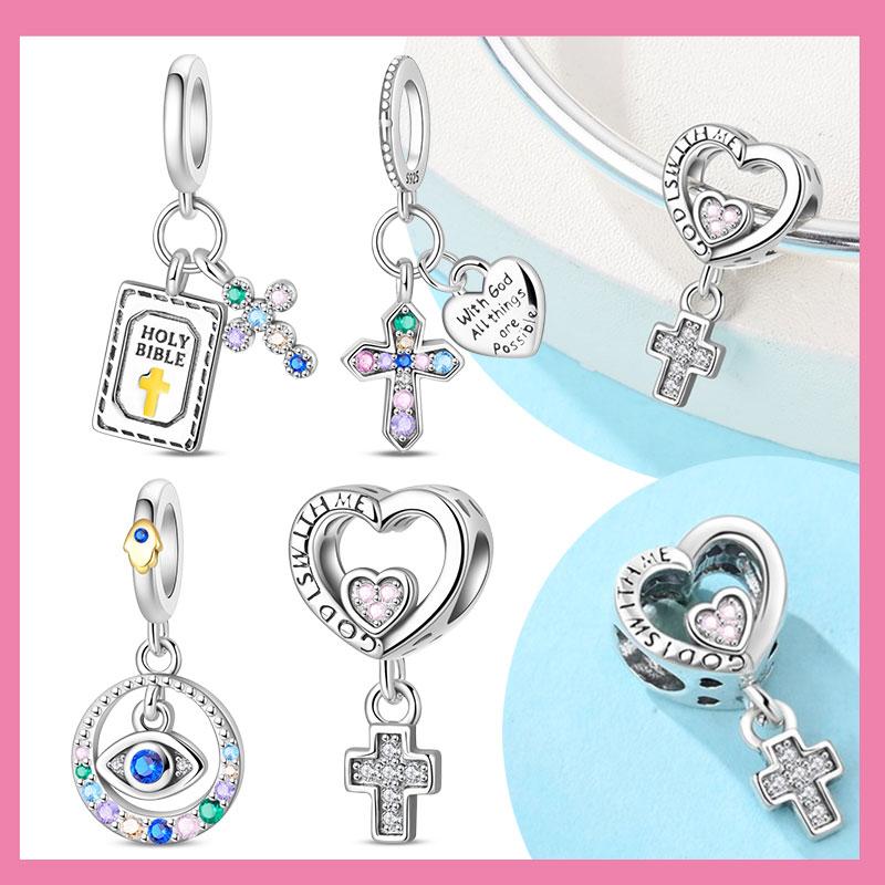 Copper Faith Cross Series Demon Eye Guardian Hand Charms Beads Pendant For Original Bracelet Woman Girl Jewelry