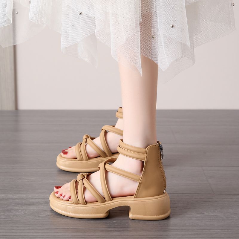 Roman sandals women's summer 2025 new flat-bottomed non-slip outer wear beach shoes versatile black empty cool boots tide