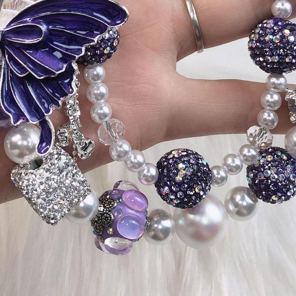 Glitter Rhinestone Phone Chain Pearl Beaded Cell Phone Lanyard Backpack Pendant