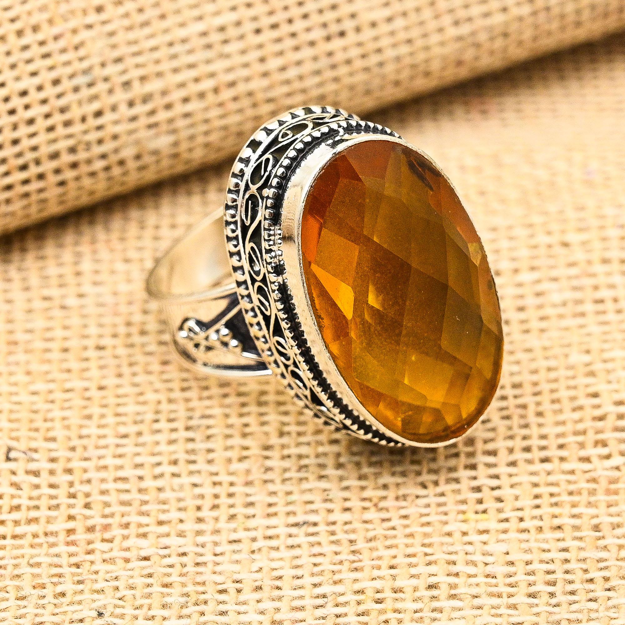 

Драгоценный камень морганит, кольцо из стерлингового серебра 925 пробы ручной работы, антикварное ювелирное изделие ручной работы, подарок для матери 12 оранжевый