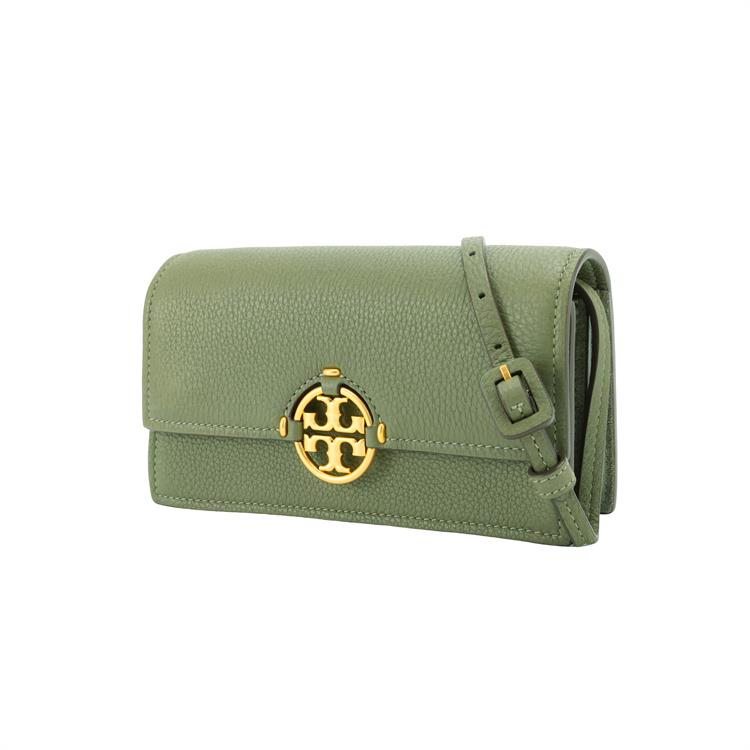 Tory Burch Miller 19 Solid Minimalist Buckle Closure Pebble Leather Wallet Shoulder Crossbody Bag Women Bags Palm-Leaf-Green 137145-300