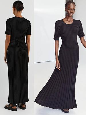 Knitted O-neck Long Women Dress Solid Slim Ruffles Pleated Short Sleeve Summer Female Lace Up Robe