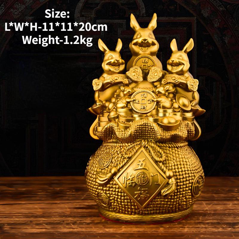 

Богатство привлекает удачу латунный кролик украшение талисман мешок денег кролик пять благословений дверное украшение