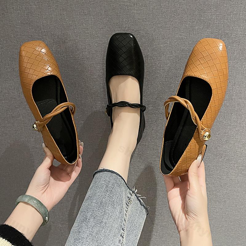 Women Shoes Mary Janes Low Heel Ladies Pumps Fashion Square Toe Shallow Party Single Shoes Spring Autumn Wedding Leather Shoe