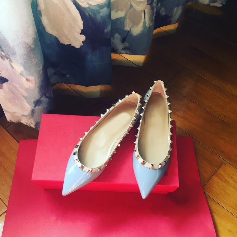 Sheepskin~ Classic rivet leather shoes shallow mouth pointed shoes women's ol shoes soft sole Mary Jane shoes women's flat shoes