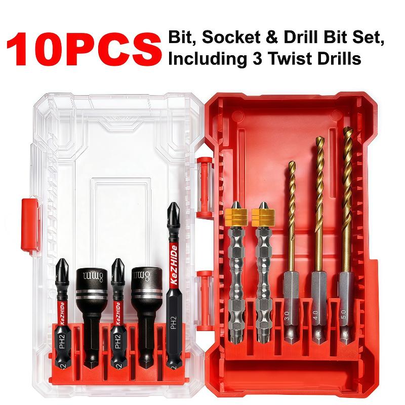 Titanium Coated Drill Bit And Socket Set With Portable Storage Box For Home Repair Diy Woodworking Projects