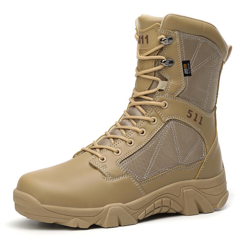 Men's High-Top Leather Outdoor Work Boots - Large Size, Lace-Up, Thick-Sole for Hiking, Autumn/Winter.