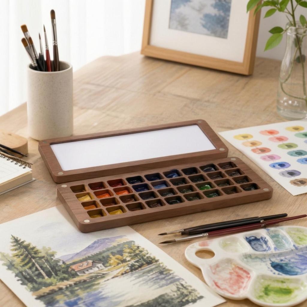 Wooden Water-Based Paint Box Detachable Art Supply Travel