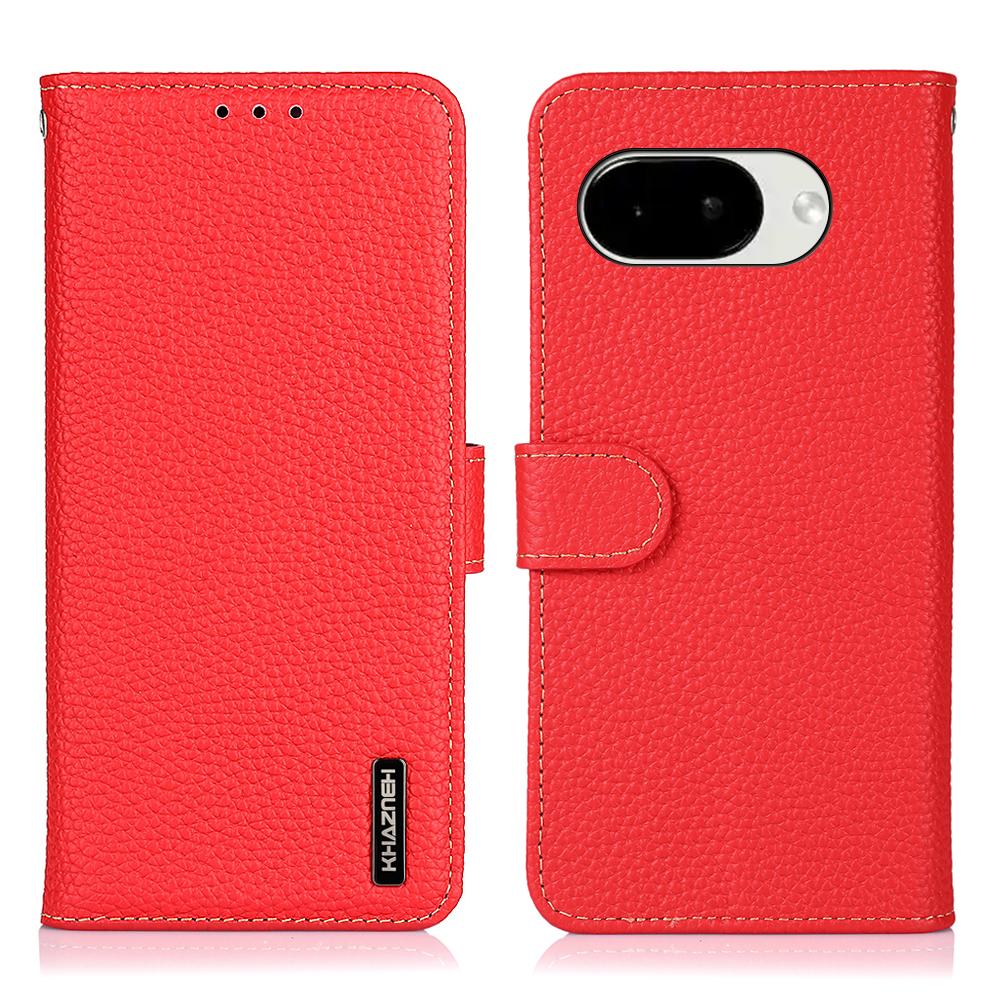 KHAZNEH For Google Pixel 10a Case Genuine Cow Leather Wallet Flip Phone Cover with Stand