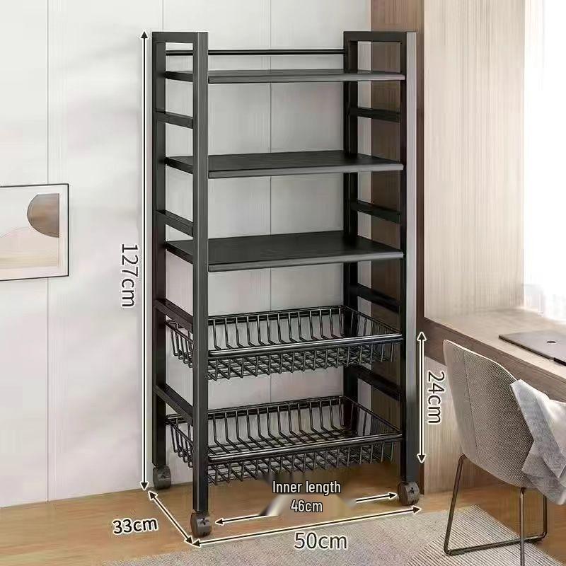 Multi-Layer Kitchen Rack: Extra Thick Microwave, Fruit & Veggie Storage with Wire Baskets & Rollers
