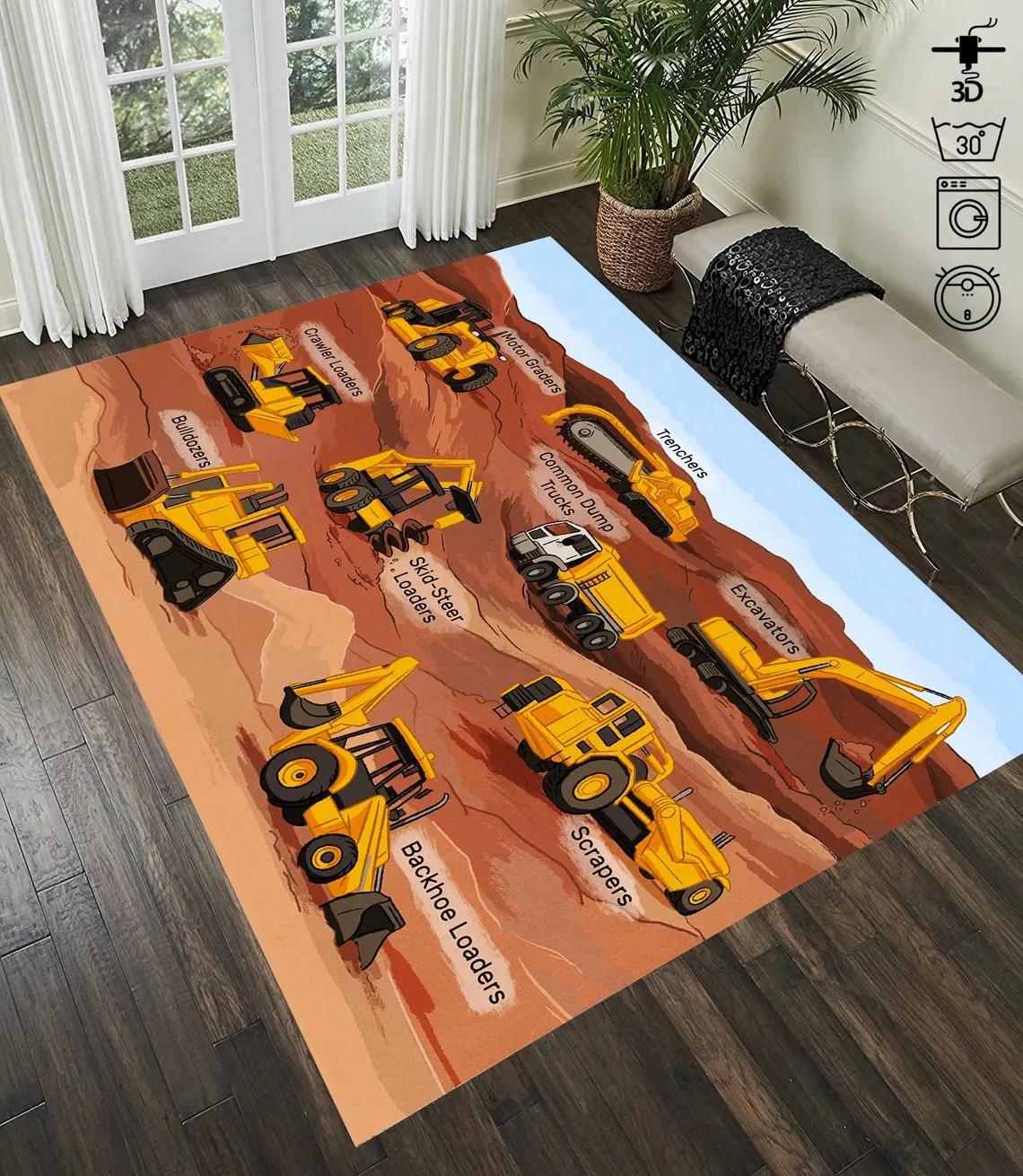 

Construction Truck Area Rug – Kids Vehicle Themed Carpet – Non-Slip Floor Mat for Kids Bedroom,Playroom & Construction Fan Decor 50cm x 80cm