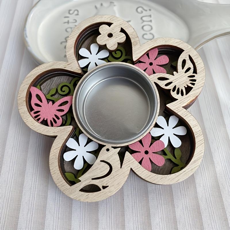 

Wooden Vintage Candle Holder with Heart & Floral Patterns, Great for Home, Weddings & Holiday Decor, Ideal for Mother s Day