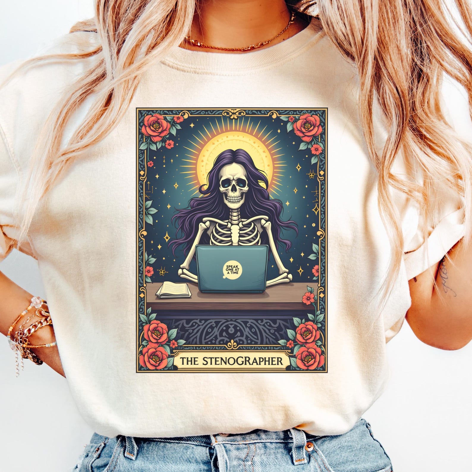 Stenographer Tarot Card Shirt: Halloween Court Reporter Tee 4XL