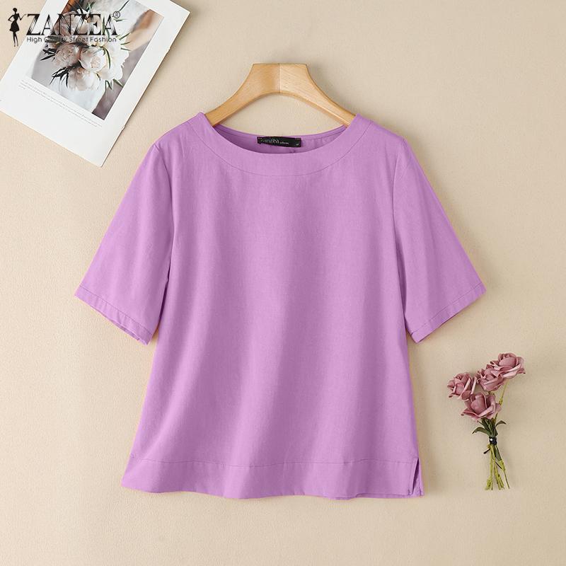 ZANZEA Women Casual Round Neck Summer Short Sleeve T-Shirts