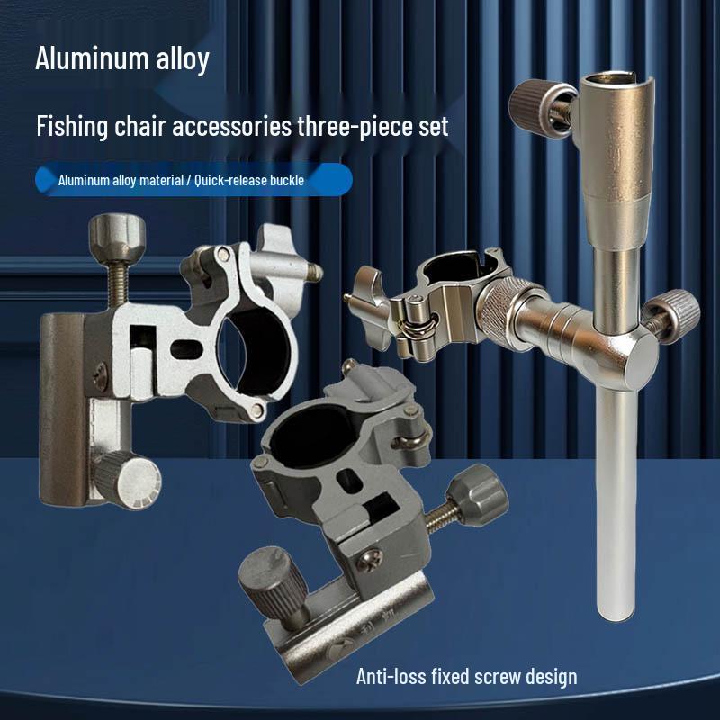 Aluminum Alloy Folding Fishing Chair Set with Accessories: Anti-Lost Screw Design, Fish Keeper, Rod Rest, and Bait Tray.