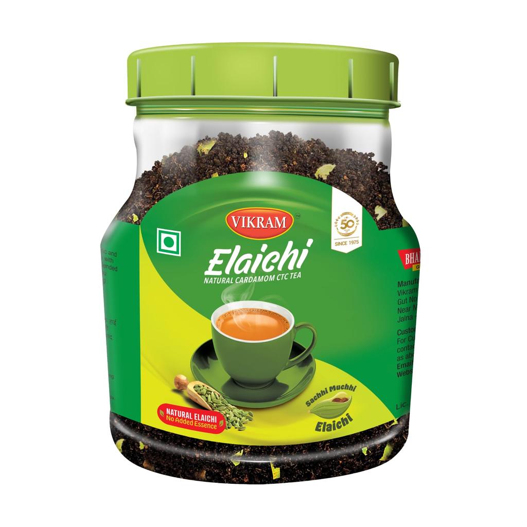 VIKRAM Elaichi CTC Tea | 100% Natural Ground Cardamom Blended with Assam Tea | Flavorful, and Aromatic Blend Perfect for a Bold and Refreshing Brew
