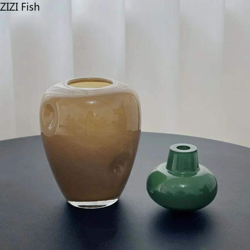 Colored Stone Shaped Glass Vase Creative Flower Pots Desk Decoration Flower Arrangement Floral Vases Room Aesthetic Decor
