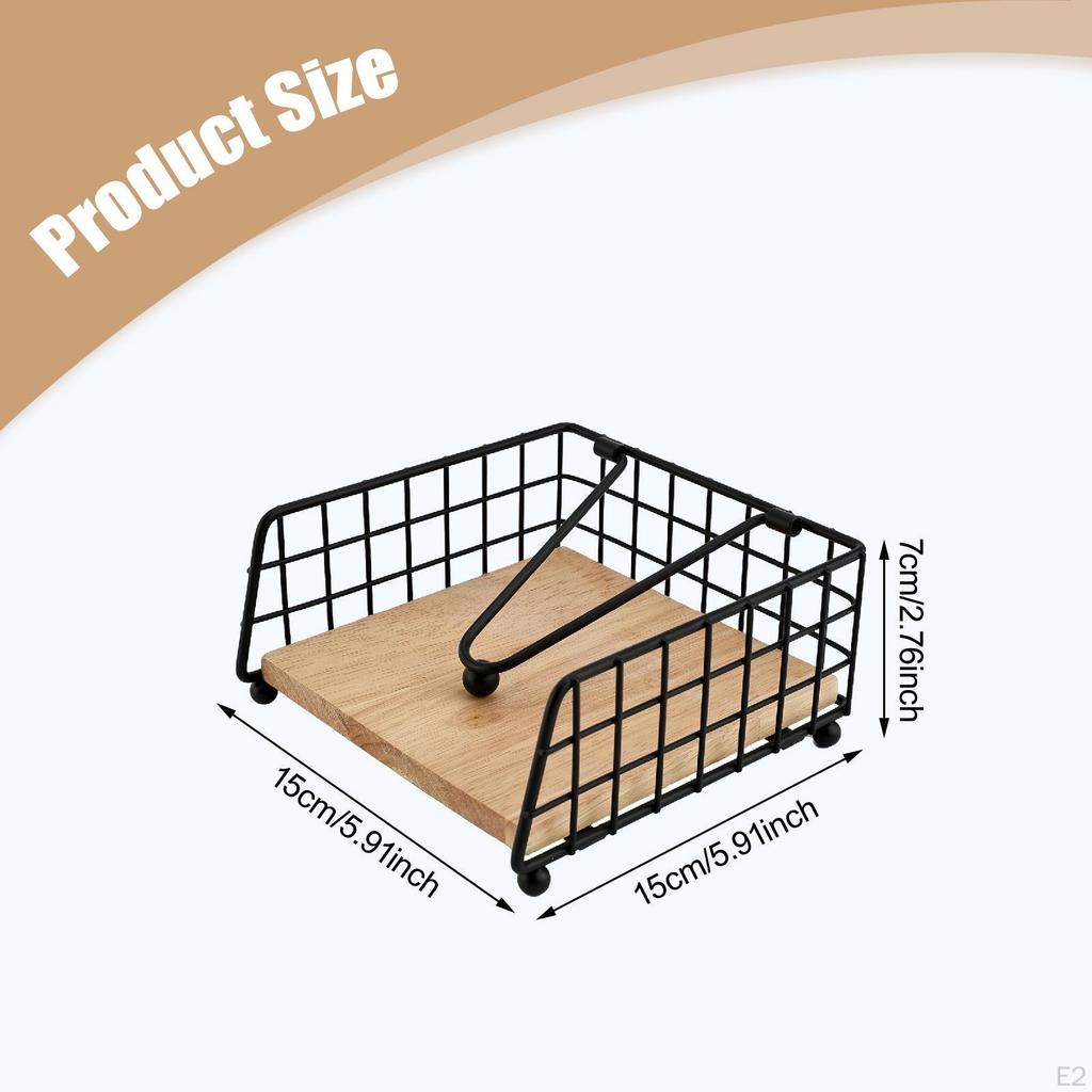 Napkin Holder Flat Dispenser Square Iron Paper Wood Base for Wedding Dining Table