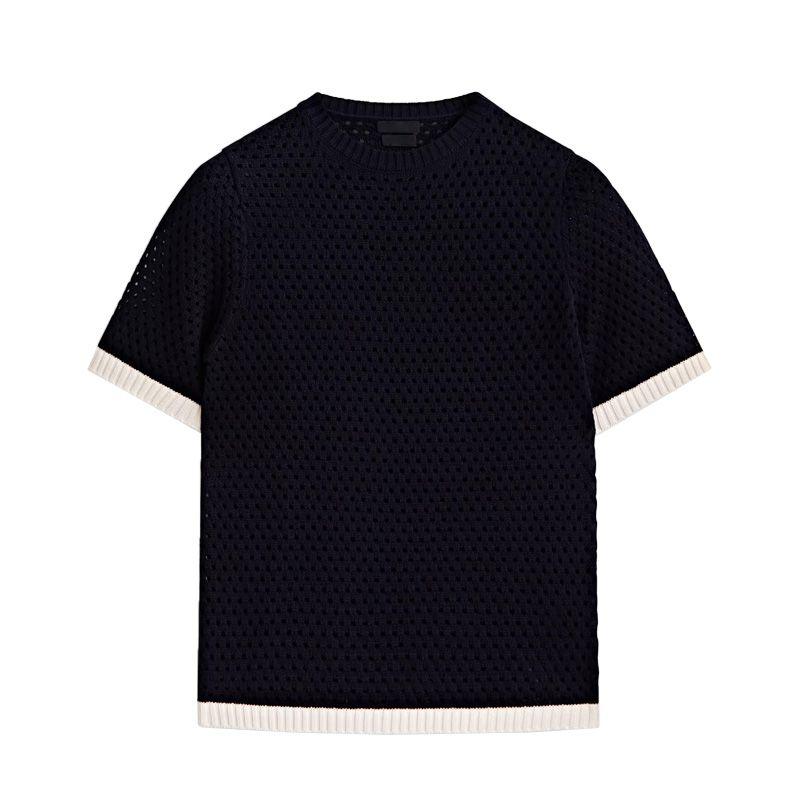 MD Early Autumn New Arrival Contrast Color Trim Classic Style Patchwork Cut Out Comfortable Short Sleeve round Neck Knitwear 5600511