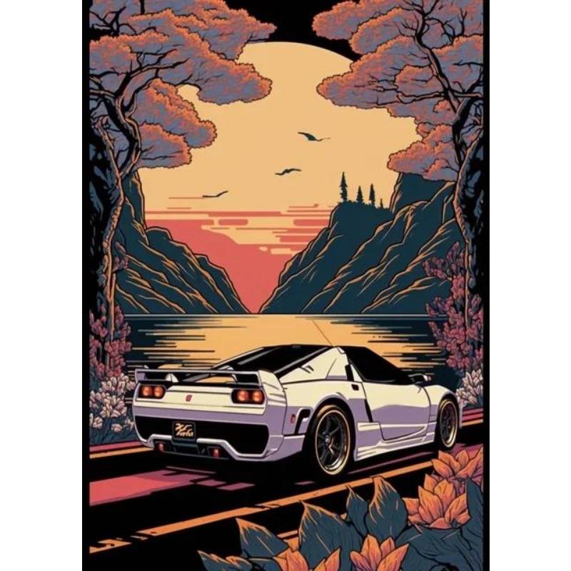 Vintage s Retro Car Japanese Landscape Poster  GTR Luxury Cars Canvas Painting HD Print Wall Art for Living Room  Bedroom Decor