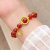 Vietnamese Gold Red Agate Love Bean Bracelet with Copper Gold-Plated Fu Pendant for Women